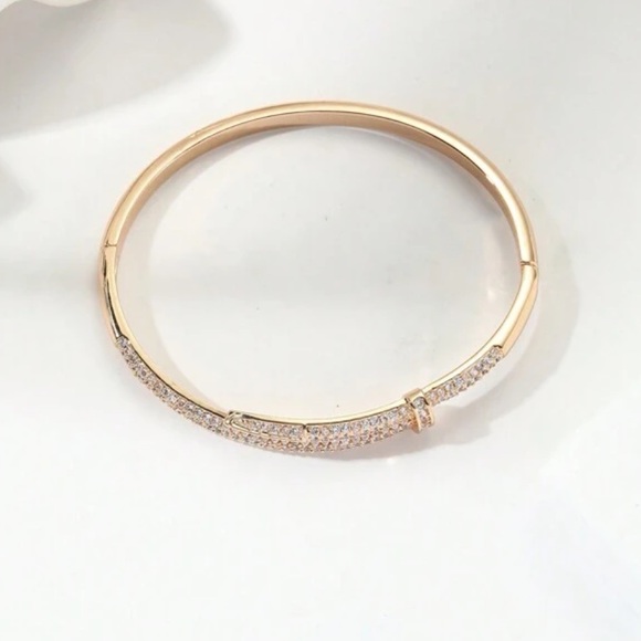 New 18K Gold Paved Rhinestone Bangle - Picture 3 of 6